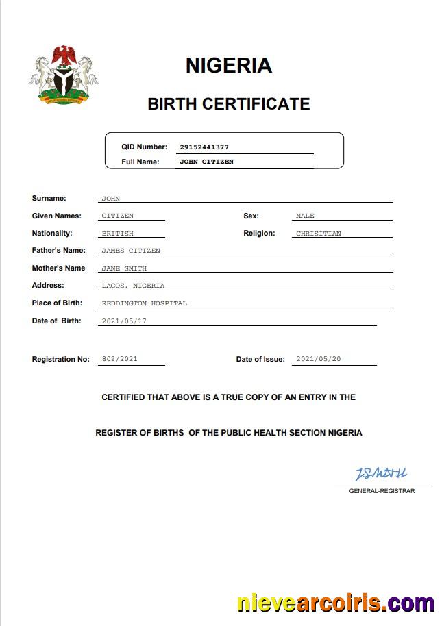Nigeria vital record birth certificate